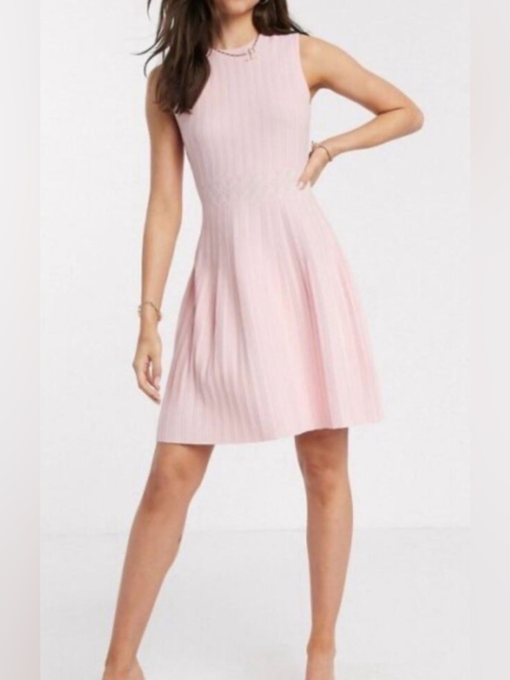 Ted Baker London Sleeveless Pleated Fit-and-Flare Dress - Light Pink - Size 1